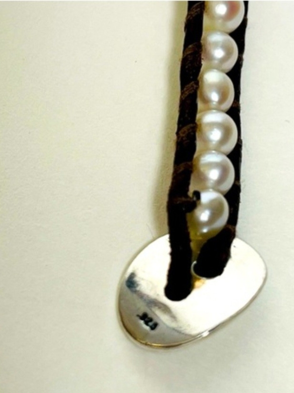Chan Luu - Pearl Wrap Bracelet with Brown Leather Cord - Picture 3 of 5